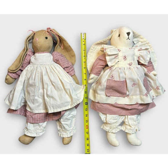 Vintage Handmade Easter Bunnies Rabbits Animals Primitive Country With Dress - Picture 11 of 13